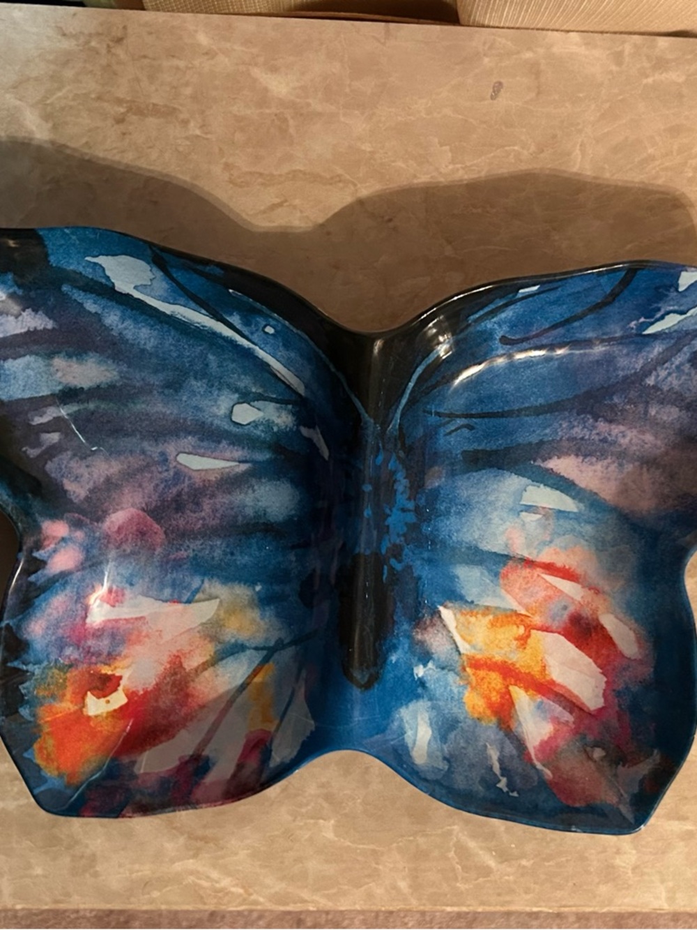 Hand-Painted Blue Butterfly Decorative Bowl
